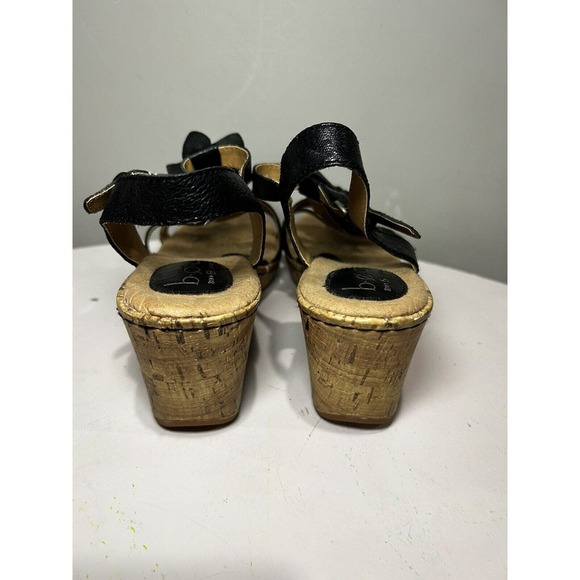 BOC Born Womens Size 9M Black Leather Flower Strappy Wedge Sandals Shoes - Picture 5 of 8